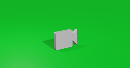 Poster - Isolated realistic white video camera symbol front view with shadow. 3d illustration on green chroma key background