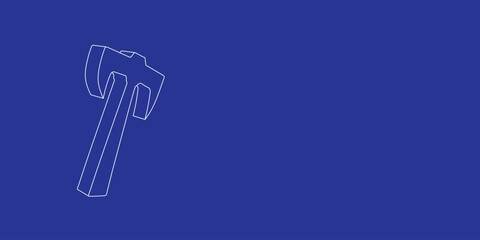 Poster - The outline of a large axe symbol made of white lines on the left. 3D view of the object in perspective. Vector illustration on indigo background