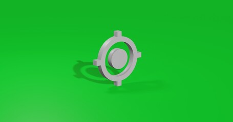 Poster - Isolated realistic white crosshair symbol front view with shadow. 3d illustration on green chroma key background