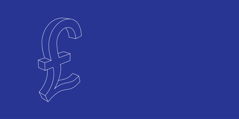 Poster - The outline of a large pound symbol made of white lines on the left. 3D view of the object in perspective. Vector illustration on indigo background