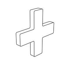 Poster - The outline of a large plus symbol is made with black lines. 3D view of the object in perspective. Vector illustration on white background