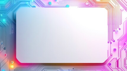 Poster - Invitation with clean white background, neon circuit lines glowing in colorful colors, for mockup template wallpaper AI generated image