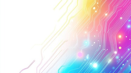 Poster - Invitation with clean white background, neon circuit lines glowing in colorful colors, for mockup template wallpaper AI generated image