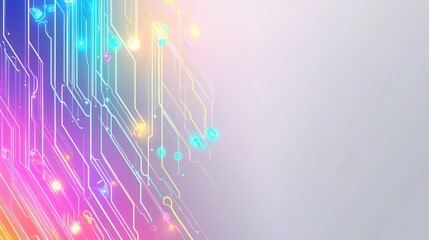 Poster - Invitation with clean white background, neon circuit lines glowing in colorful colors, for mockup template wallpaper AI generated image