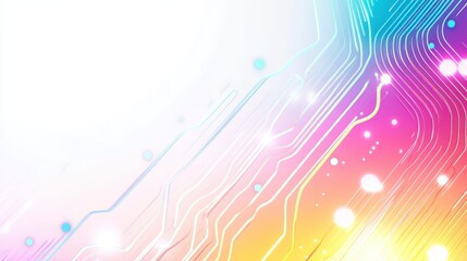 Poster - Invitation with clean white background, neon circuit lines glowing in colorful colors, for mockup template wallpaper AI generated image