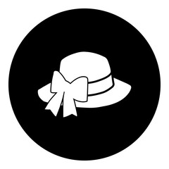 Poster - A women's hat symbol in the center. Isolated white symbol in black circle. Illustration on transparent background