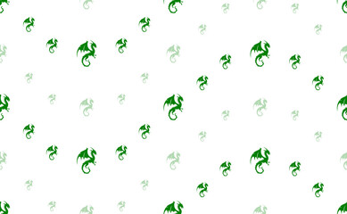 Poster - seamless pattern of large and small green dragon symbols. the elements are arranged in a wavy. illus