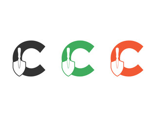 Poster -  initials letter C shovel tool symbol icon design vector isolated on transparent background