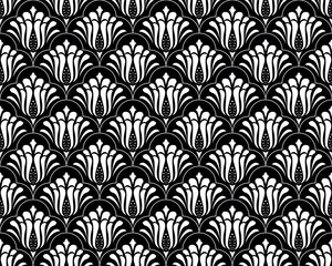 Fototapete - Flower geometric pattern. Seamless vector background. White and black ornament. Ornament for fabric, wallpaper, packaging. Decorative print.