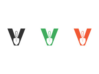 Poster -  initials letter V shovel tool symbol icon design vector isolated on transparent background