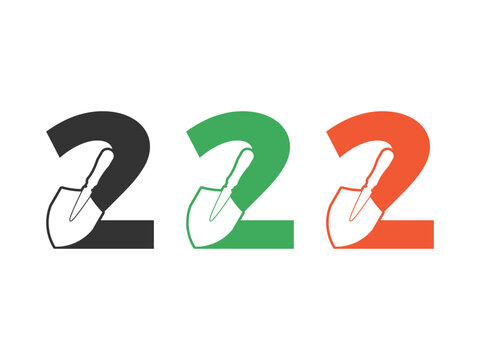 initials number 2 shovel tool symbol icon design vector isolated on transparent background