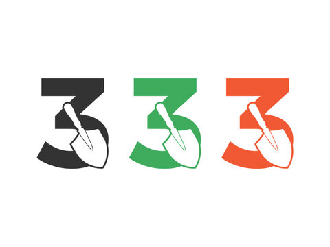 initials number 3 shovel tool symbol icon design vector isolated on transparent background
