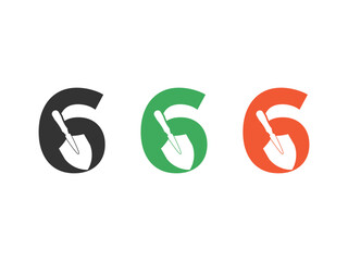 Poster - initials number 6 shovel tool symbol icon design vector isolated on transparent background