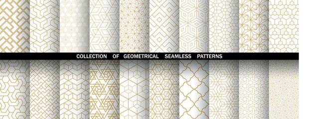 Aufkleber - Geometric set of seamless golden and white patterns. Simple vector graphics