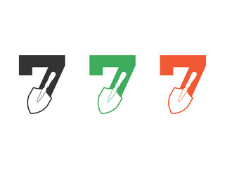 Poster - initials number 7 shovel tool symbol icon design vector isolated on transparent background