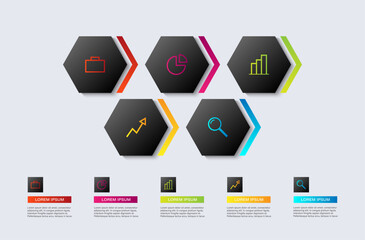 Poster - Hexagons vector template business and marketing infographics for five steps or processes. Infographic design with icons and place for data