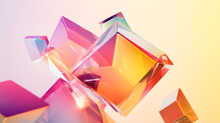 Aufkleber - Colorful translucent crystals in a gradient background, showcasing vibrant reflections and modern aesthetics.