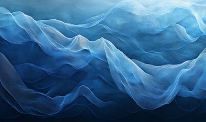 Poster - Abstract blue background with flowing wave and veil texture, soft gradient design for modern digital art and graphic design projects