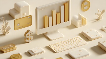 Fototapete - Creative Financial Icons Collage with Abstract Style and Bold Colors