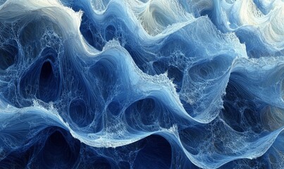 Poster - Abstract blue background with flowing wave and veil texture, soft gradient design for modern digital art and graphic design projects