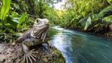 Iguana on tropical stream