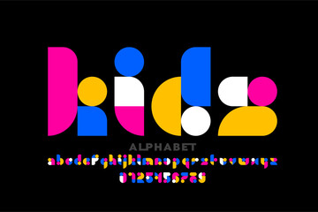 Fototapete - KiDs. Playful style font, alphabet letters and numbers vector illustration