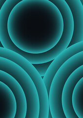 Aufkleber - Abstract futuristic background with concentric circular layers with a neon cyan glow effect on a dark background. Minimalist cover template with vibrant perspective geometric oval shapes.