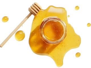 Poster - Top view of honey jar and dipper creating a sweet delicious food frame