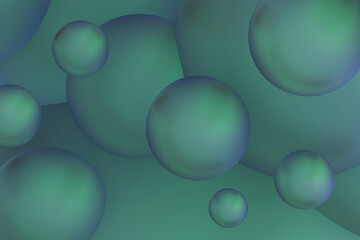 Fototapete - Saturated gradient abstract spheres background in green blue smooth glossy color with overlapping curves and light effects for modern decor art. 3D rendering. Calm atmosphere abstract pattern.