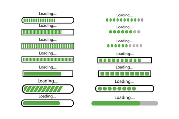 Poster - loading bar progress icons, load sign collections. Load bar, buffer loader, download or upload Horizontal bar icons. Loading status icon set. Progress indicator icons. Horizontal Load Indicators.
