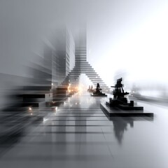 Fototapete - Abstract Futuristic Architecture: Stairway to Light and Shadows in a Modern Metropolis