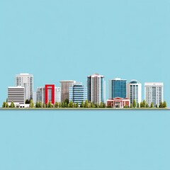 Poster - Modern City Skyline: An Artistic View of Urban Architecture Against a Clean Blue Background