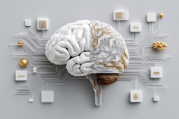 Poster - Brain with circuitry design representing technology and intelligence.