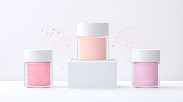 Pastel Pink Cosmetic Jars Mockup on White Background