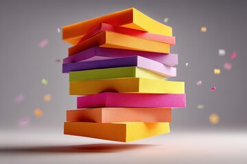 Poster - Colorful stacked blocks with confetti in a dynamic composition.