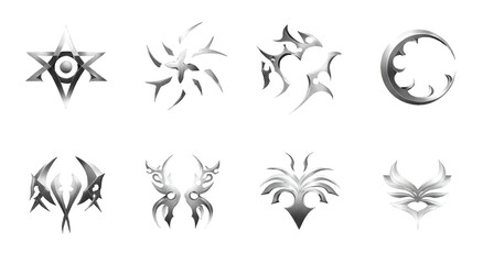 Poster - Collection of eight stylish silver tribal tattoo designs set art ink grey on transparent background