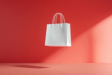 Aufkleber - A white paper shopping bag floats against a coral backdrop