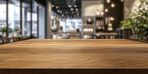 Aufkleber - Empty wooden table in blurred cafe