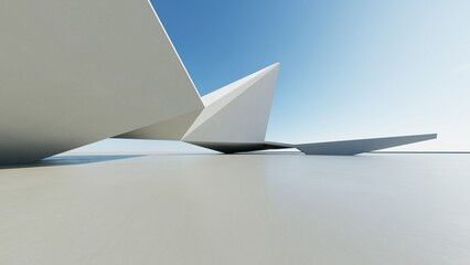 Aufkleber - 3d render of abstract modern geometry architecture with empty cement floor, minimal exterior, car presentation background