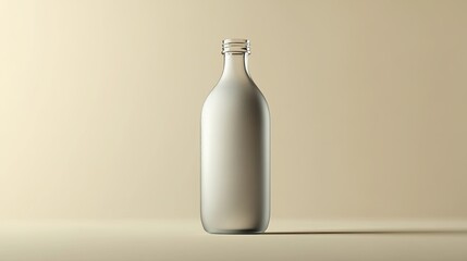 Poster - Elegant Empty Glass Bottle Mockup Product Design Template Beige Background Studio Shot Clear Beverage Container Packaging Minimalist Style Modern     