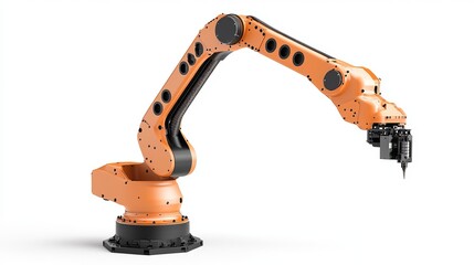 Poster - Industrial Robotic Arm Automation Technology Orange Modern Machine Manufacturing Equipment Precise Engineering High Tech 3D Render Isolated White     