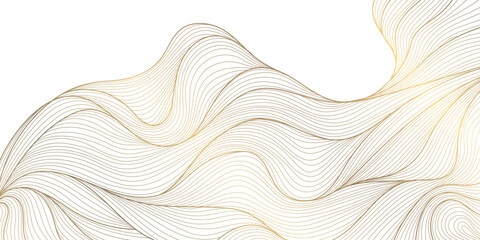 Aufkleber - Vector golden line wave on white background. Abstract premium luxury elegant illustration, wavy Japanese ornament, flow water, ocean, organic shape pattern