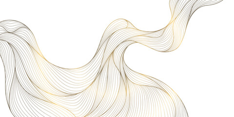 Aufkleber - Vector golden line wave on white background. Abstract premium luxury elegant illustration, wavy Japanese ornament, flow water, ocean, organic shape pattern