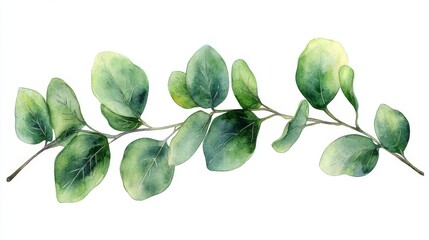 isolated on a white background is a hand drawn watercolor illustration featuring various botanical l