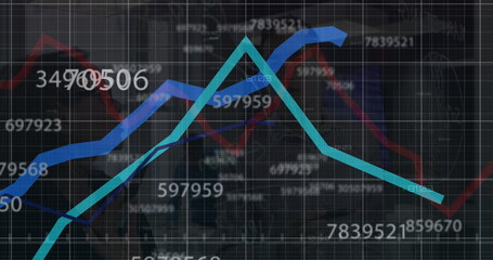 Poster - Displaying financial line chart trending on dashboard interface, with teal line, blue line, numbers