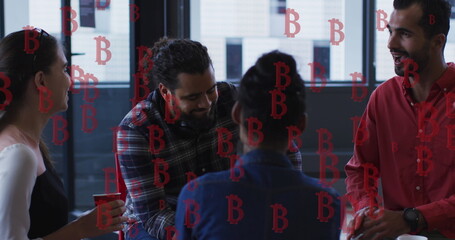 Poster - Image of bitcoins falling over diverse group of people