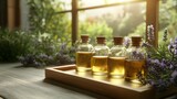Aroma oil product display photo. Luxury spa concept.