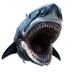 Poster - Jaws Aghast Dark Wet Shark Open Mouth Sharp Teeth Intense Gaze Black on transparent background