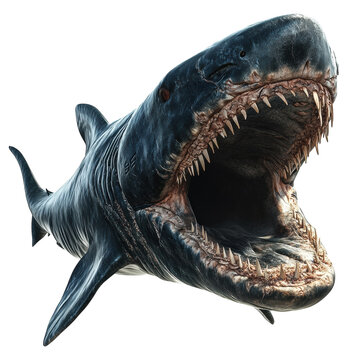 Ancient Megalodon Jaws Dark Ocean Predator Gnarled Teeth Monstrous Size on transparent background