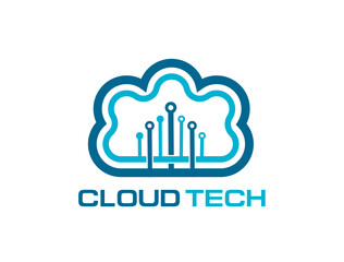Poster - Cloud technology icon for data storage or database network server, vector symbol. Digital technology of cloud tech for data backup and server exchange for information storage and online access